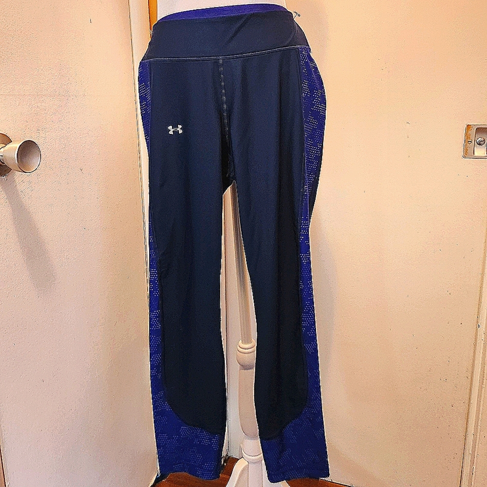 Under Armour Leggings Women's Size Large Blue Compression Heatgear Solid & Print
